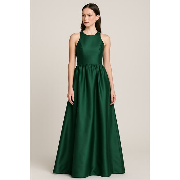 Alfred Sung Emerald Green Satin Gown Dress XS (No Size Tag) - Picture 1 of 6